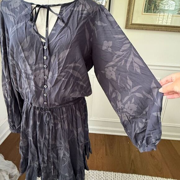 Z Supply Camila Mini Dress Shadow Grey Floral L - Picture 6 of 11